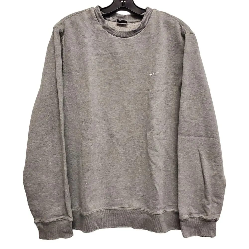 NIKE Sweater Mens XL Gray Swoosh Athletic Activewear Sweatshirt Slight Distress